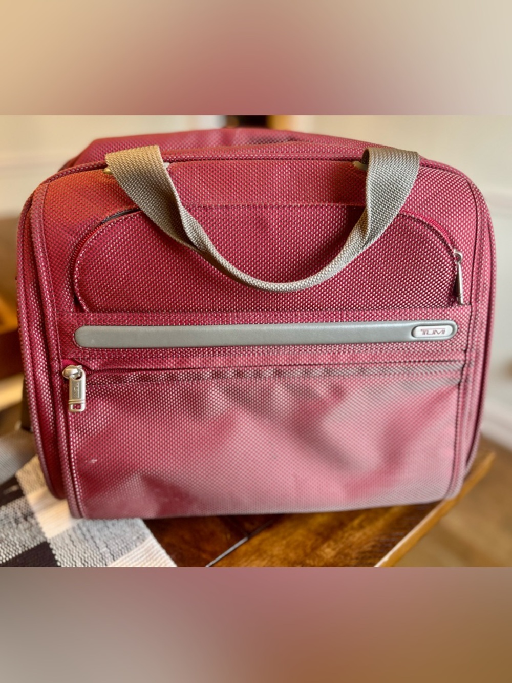 Tumi Burgundy and Gray Unisex Travel Shoulder Bag